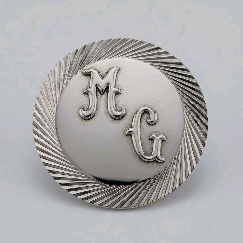 Vintage Monet Silver Tone MG Monogram Rayed Sunburst Brooch Pin Signed